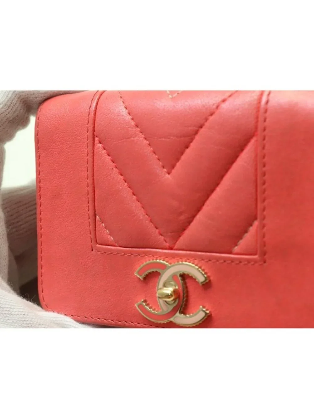 Chanel Mademoiselle Stitch Leather Pink Trifold Wallet